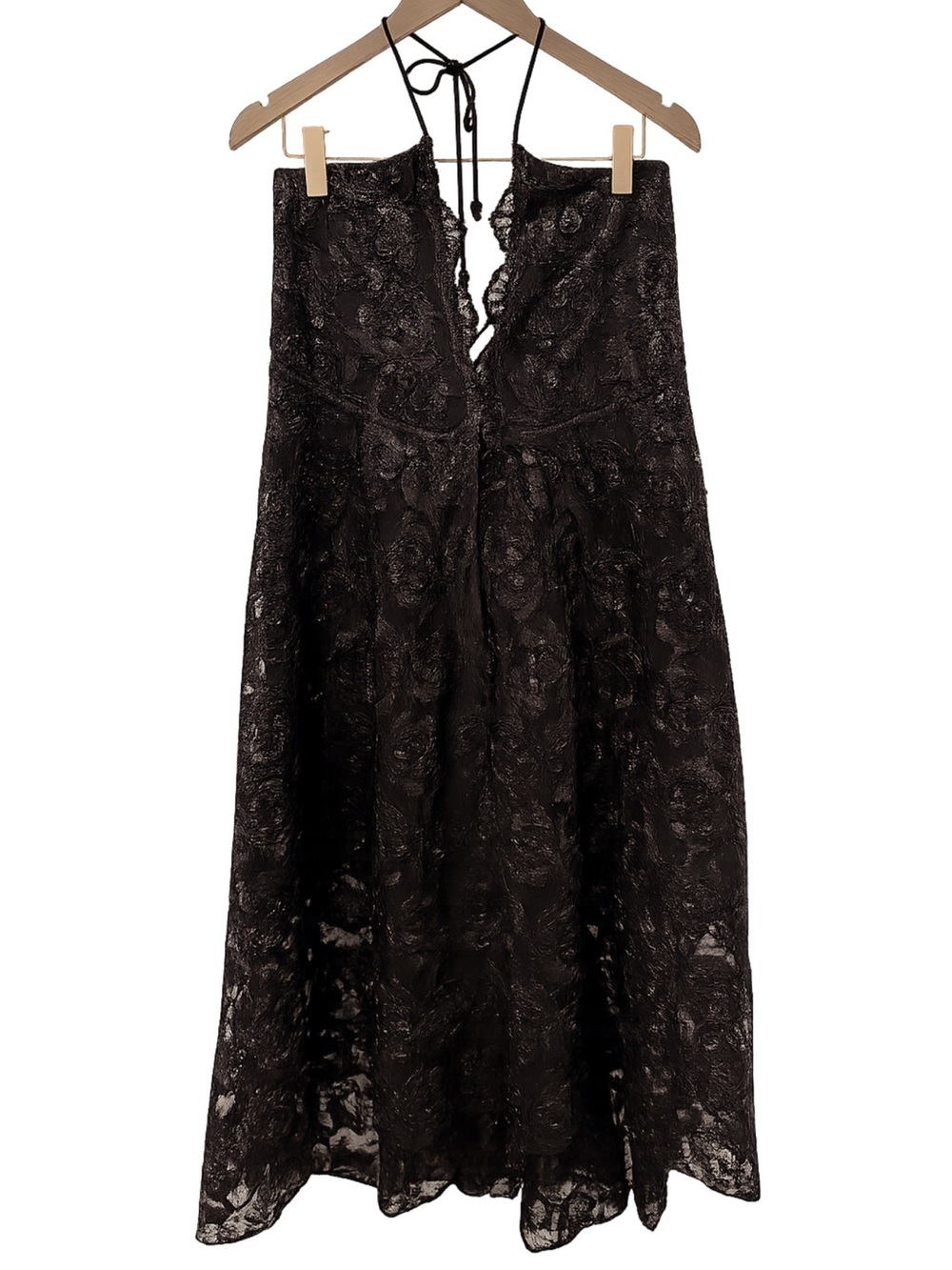 & Other Stories Black Lace Halter Midi Dress with Scallop Trim